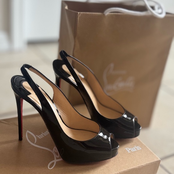 Christian Louboutin Glossy Black Slingback Heels - Picture 3 of 4